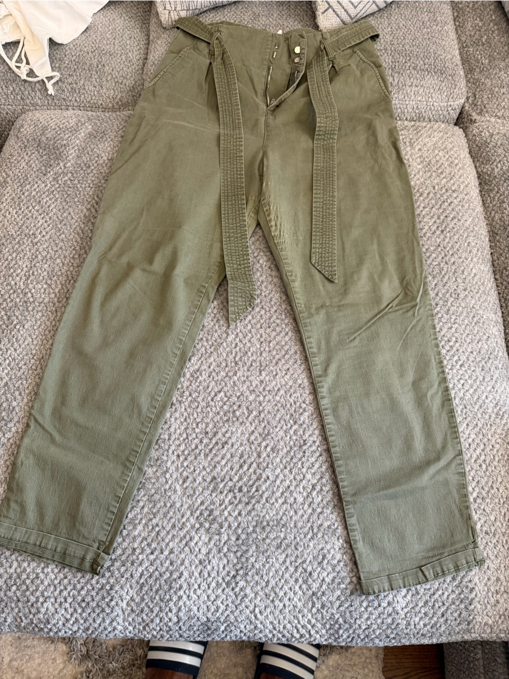 Olive Green Cargo Pants with Self-Tie Waist